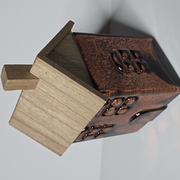 New Brown Glass House with Woodgrain Roof Tabletop Décor by Ashland 8" - Picture 4 of 8